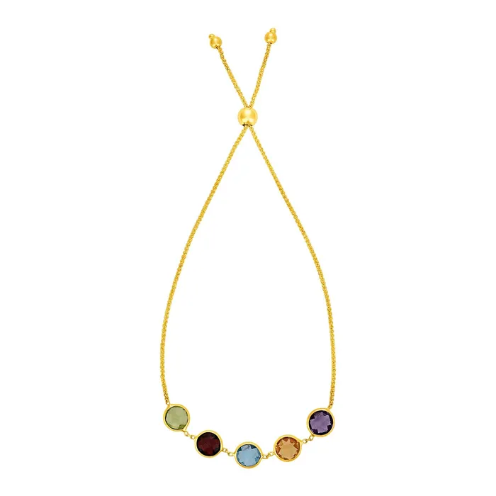 Bracelets Adjustable Bracelet with Multicolored Large Round Gemstones in 14k Yellow Gold MayaMila