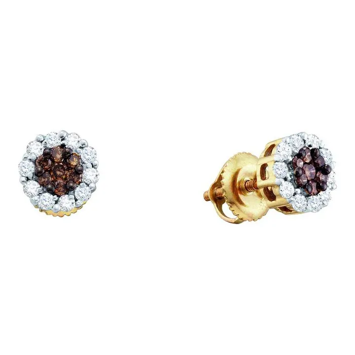 mayamila 14kt Yellow Gold Womens Round Cognacbrown Color Enhanced Diamond Cluster Earrings 100 Cttw Earrings mayamila 14kt Yellow Gold Womens Round Cognacbrown Color Enhanced Diamond Cluster Earrings 100 Cttw Earrings