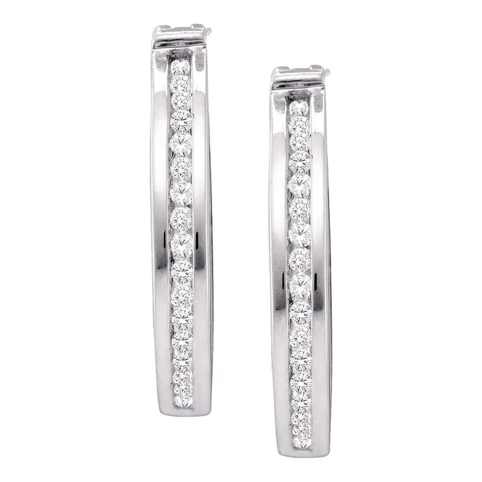 mayamila Earrings 10kt White Gold Womens Round Diamond Single Row Channelset Hoop Earrings 16 Cttw