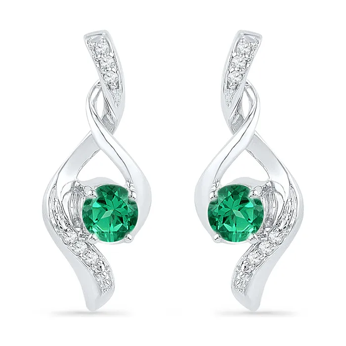 mayamila Earrings 10kt White Gold Womens Round LabCreated Emerald Solitaire Diamond Earrings 13 Cttw mayamila Earrings 10kt White Gold Womens Round LabCreated Emerald Solitaire Diamond Earrings 13 Cttw