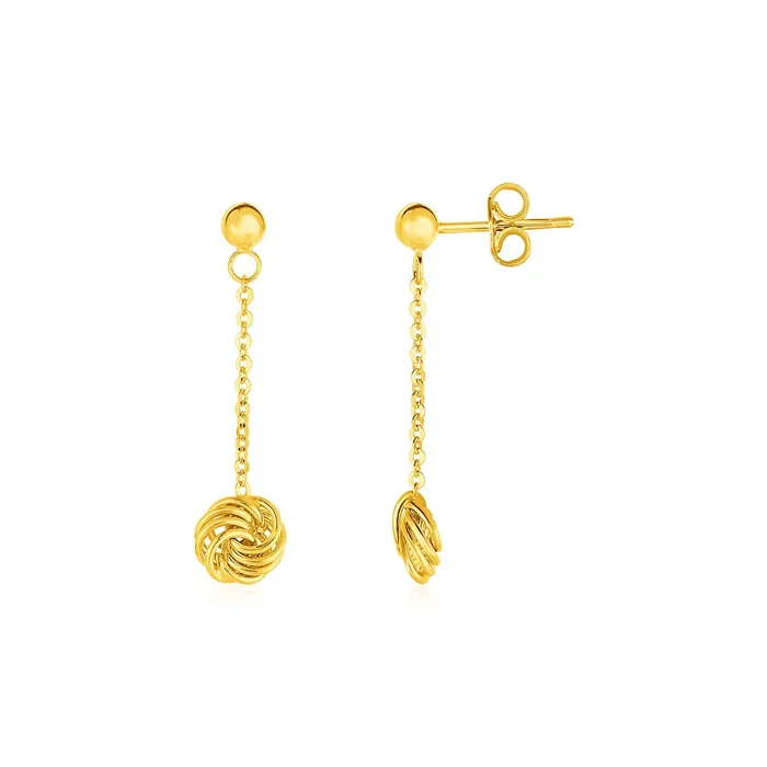 MayaMila Earrings Post Earrings with Love Knot Drops in 14k Yellow Gold