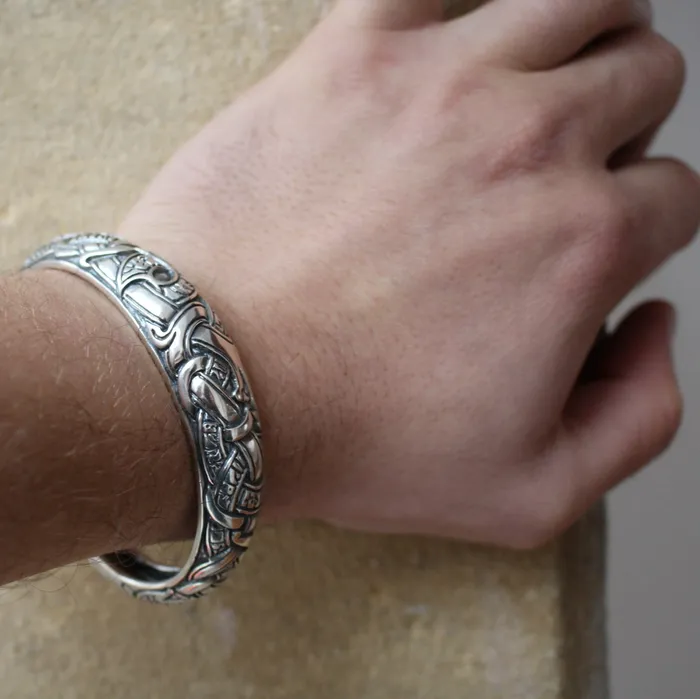 Northan Viking Silver Necklaces Viking Dragon Armring With Runes