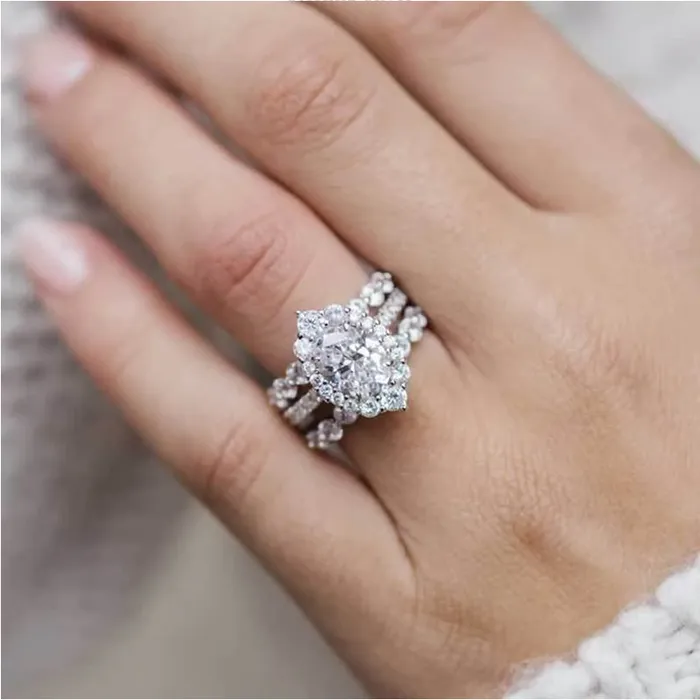 Rings 3PCS Oval Cut Sterling Silver Wedding Bridal Set in Sterling Silver Shineofdiamond