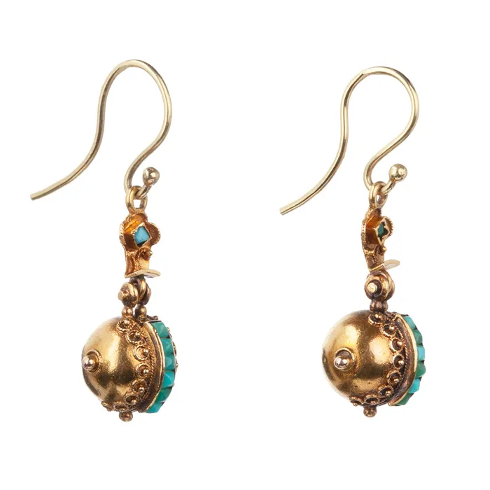Bell Bird Antiques Earrings Victorian Era Estruan Revival Turquoise Earrings