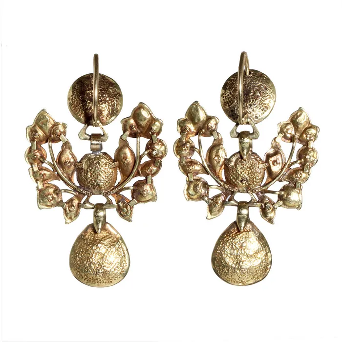 Earrings Bell Bird Antiques 19th Century Iberian Gold and Emerald Earrings