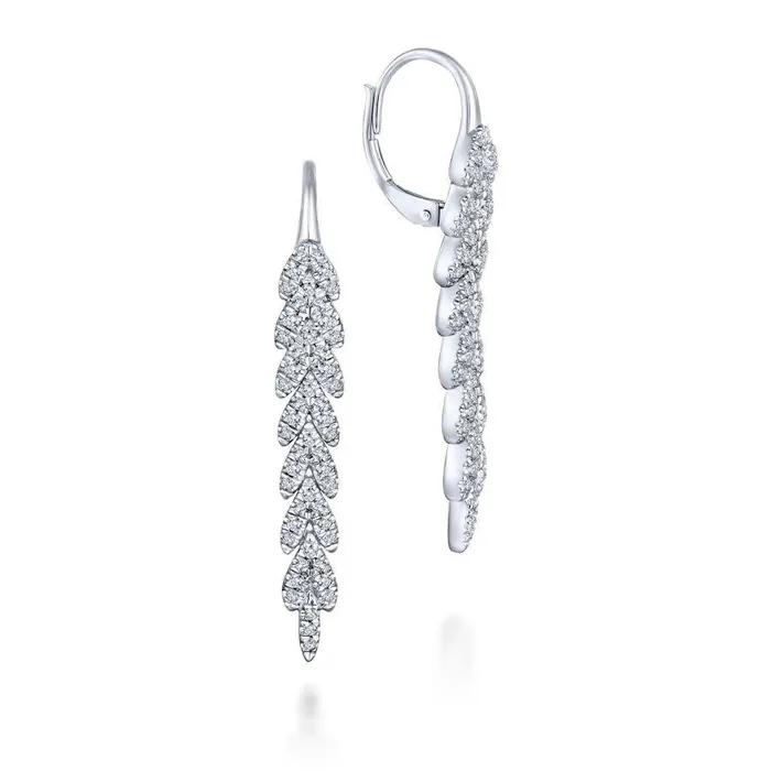 Earrings GABRIEL CO 14K White Gold Elongated Vertical Diamond Branch Drop Earrings
