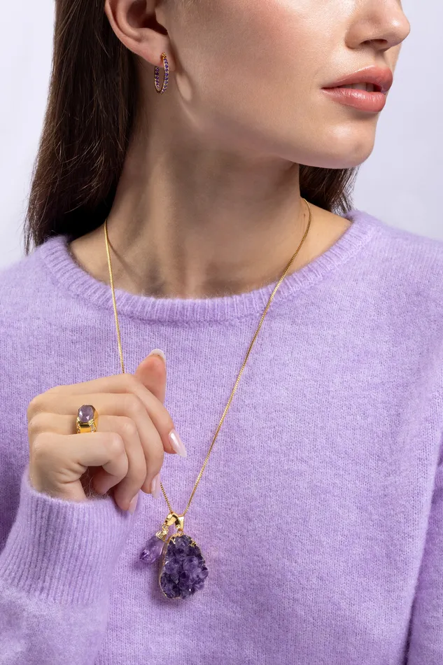 Earrings Mini Amethyst Classic connector Crystal Haze Jewelry