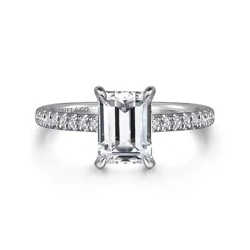 GABRIEL CO Rings Franka 14K White Gold Emerald Cut Diamond Engagement Ring Setting Only