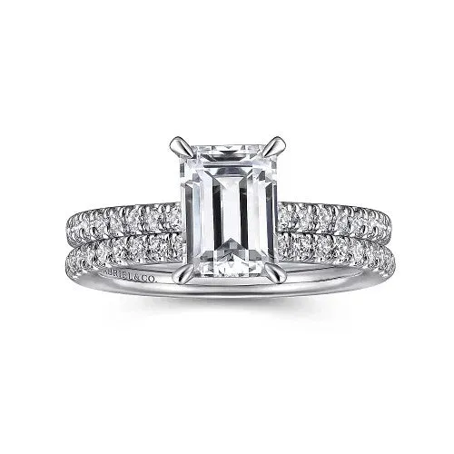GABRIEL CO Rings Franka 14K White Gold Emerald Cut Diamond Engagement Ring Setting Only