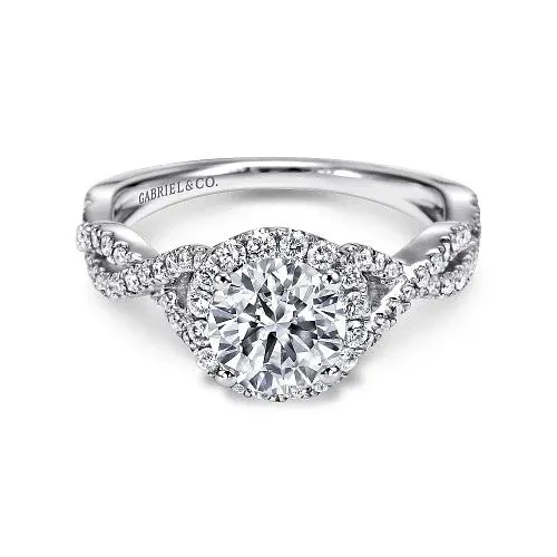 Rings 14K White Gold Round Halo Diamond Engagement Ring GABRIEL CO