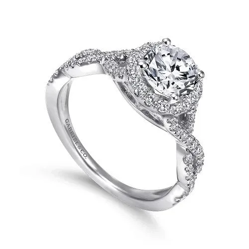 Rings 14K White Gold Round Halo Diamond Engagement Ring GABRIEL CO