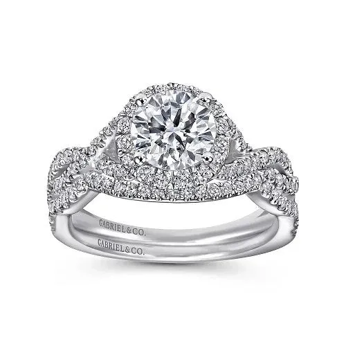Rings 14K White Gold Round Halo Diamond Engagement Ring GABRIEL CO