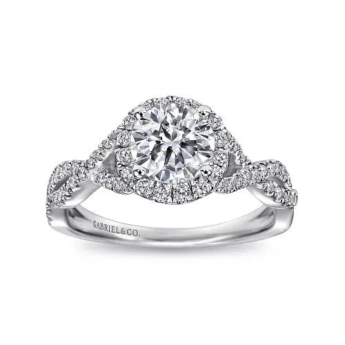 Rings 14K White Gold Round Halo Diamond Engagement Ring GABRIEL CO