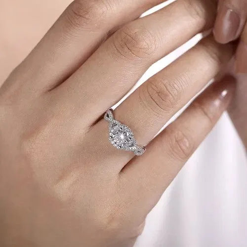 Rings 14K White Gold Round Halo Diamond Engagement Ring GABRIEL CO
