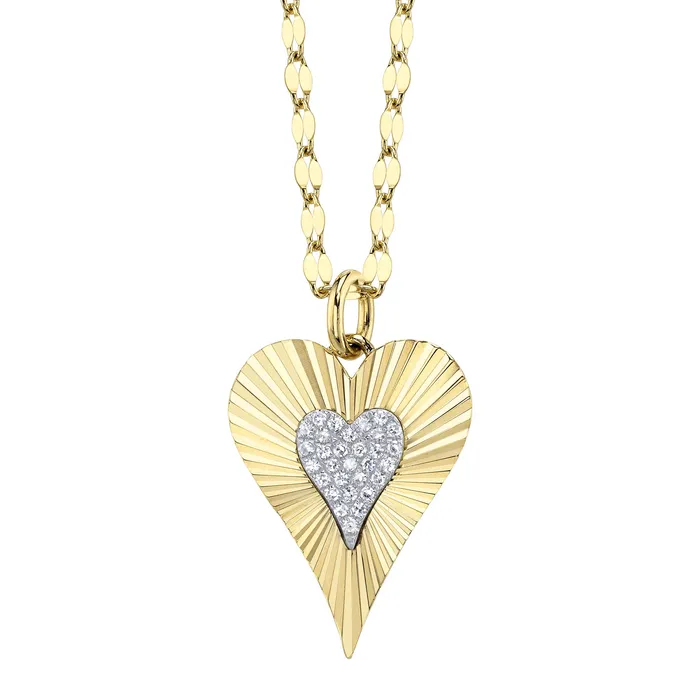 SHY CREATION Necklaces Diamond Pav Textured Heart Pendant