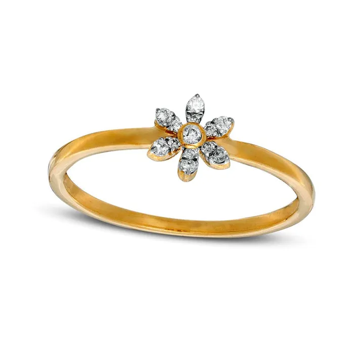 007 CT TW Natural Diamond Flower Ring in Solid 10K Yellow Gold Goldia Rings 007 CT TW Natural Diamond Flower Ring in Solid 10K Yellow Gold Goldia Rings