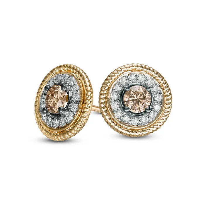 075 CT TW Champagne and White Diamond Rope Frame Stud Earrings in 14K Gold Goldia Earrings 075 CT TW Champagne and White Diamond Rope Frame Stud Earrings in 14K Gold Goldia Earrings