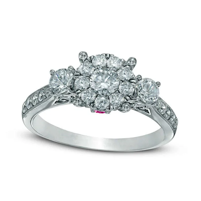 10 CT TW Natural Diamond and Pink Sapphire Three Stone Engagement Ring in Solid 10K White Gold Goldia Rings 10 CT TW Natural Diamond and Pink Sapphire Three Stone Engagement Ring in Solid 10K White Gold Goldia Rings