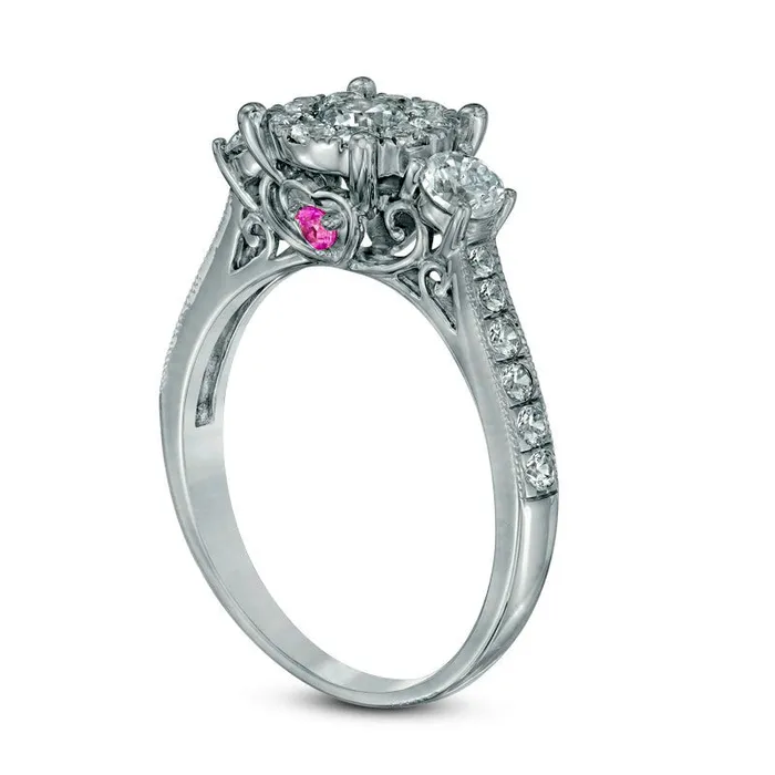 10 CT TW Natural Diamond and Pink Sapphire Three Stone Engagement Ring in Solid 10K White Gold Goldia Rings 10 CT TW Natural Diamond and Pink Sapphire Three Stone Engagement Ring in Solid 10K White Gold Goldia Rings