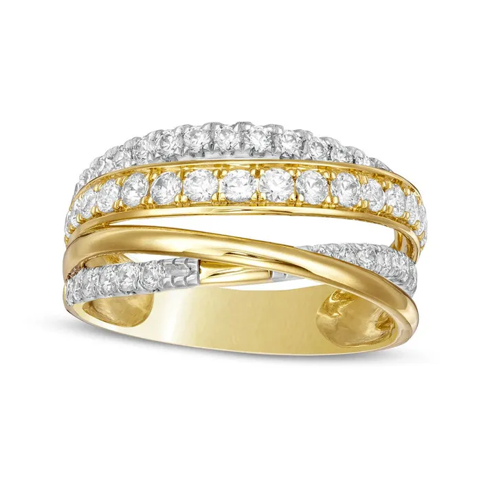 10 CT TW Natural Diamond CrossOver MultiRow Ring in Solid 10K Yellow Gold Goldia Rings 10 CT TW Natural Diamond CrossOver MultiRow Ring in Solid 10K Yellow Gold Goldia Rings