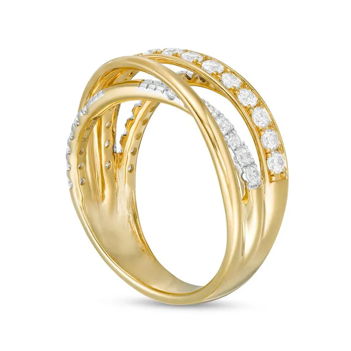 10 CT TW Natural Diamond CrossOver MultiRow Ring in Solid 10K Yellow Gold Goldia Rings 10 CT TW Natural Diamond CrossOver MultiRow Ring in Solid 10K Yellow Gold Goldia Rings