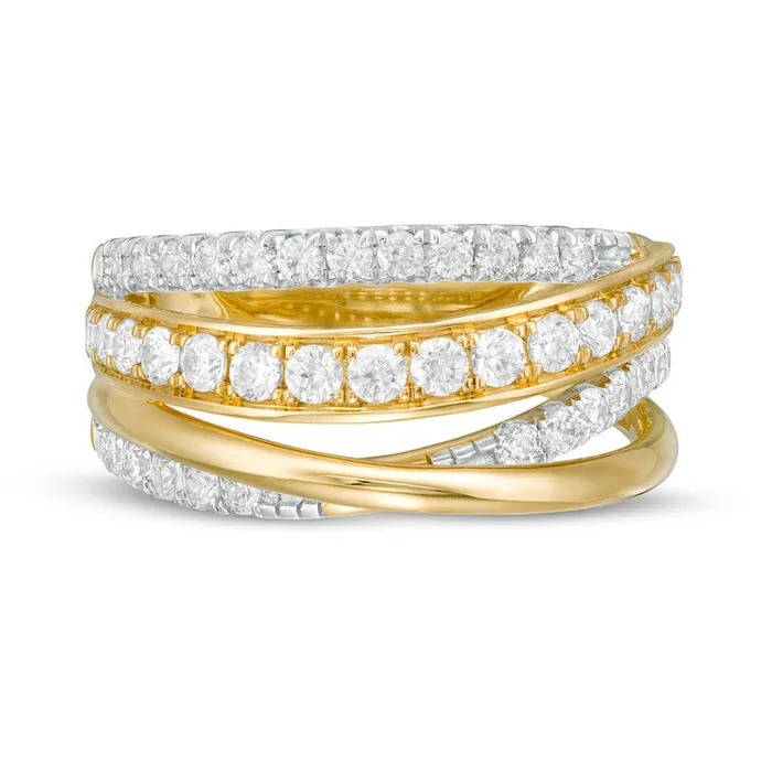 10 CT TW Natural Diamond CrossOver MultiRow Ring in Solid 10K Yellow Gold Goldia Rings 10 CT TW Natural Diamond CrossOver MultiRow Ring in Solid 10K Yellow Gold Goldia Rings