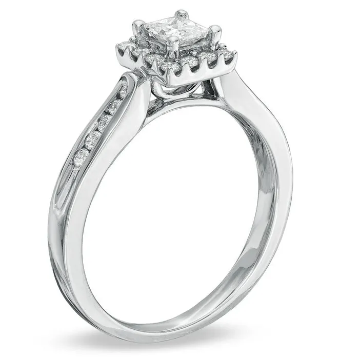 12 CT TW PrincessCut Diamond Framed Engagement Ring in 14K White Gold Goldiacom Rings