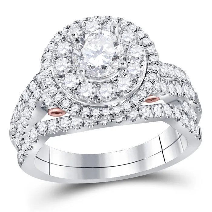 14k Twotone Gold Round Diamond Bridal Wedding Ring Set 2 Cttw Certified gndatlanta Rings