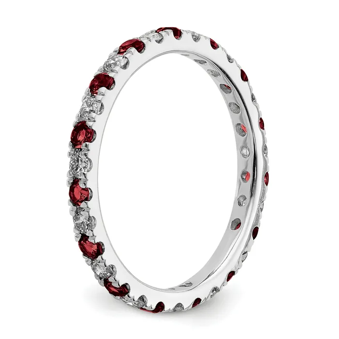 14k White Gold 12 Ct Lab Grown Diamond VSSI G and Lab Created Ruby Eternity Band Ring Goldia Rings