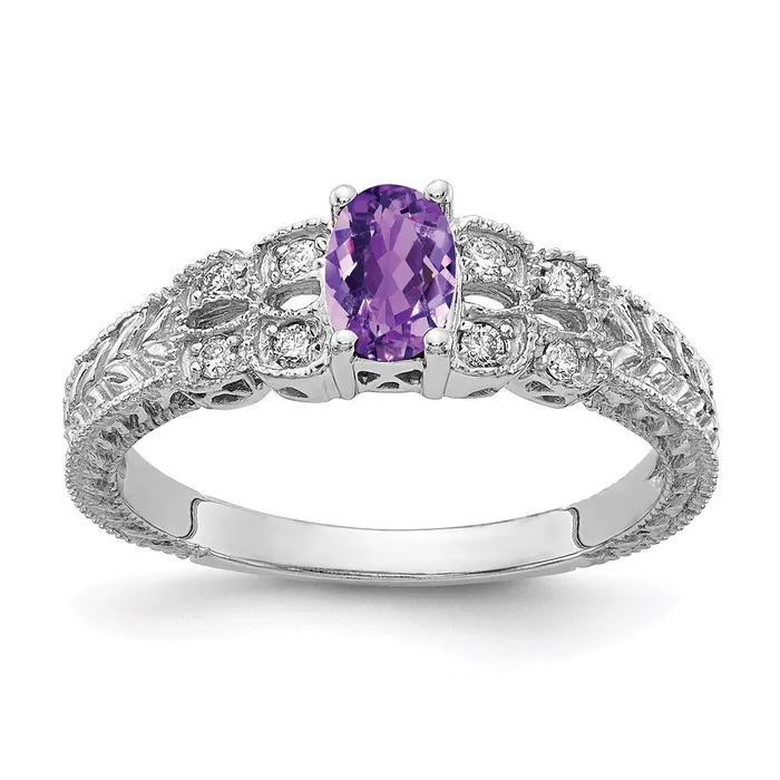 14k White Gold 6x4mm Oval Amethyst Checker VS Real Diamond ring Goldia Rings 14k White Gold 6x4mm Oval Amethyst Checker VS Real Diamond ring Goldia Rings