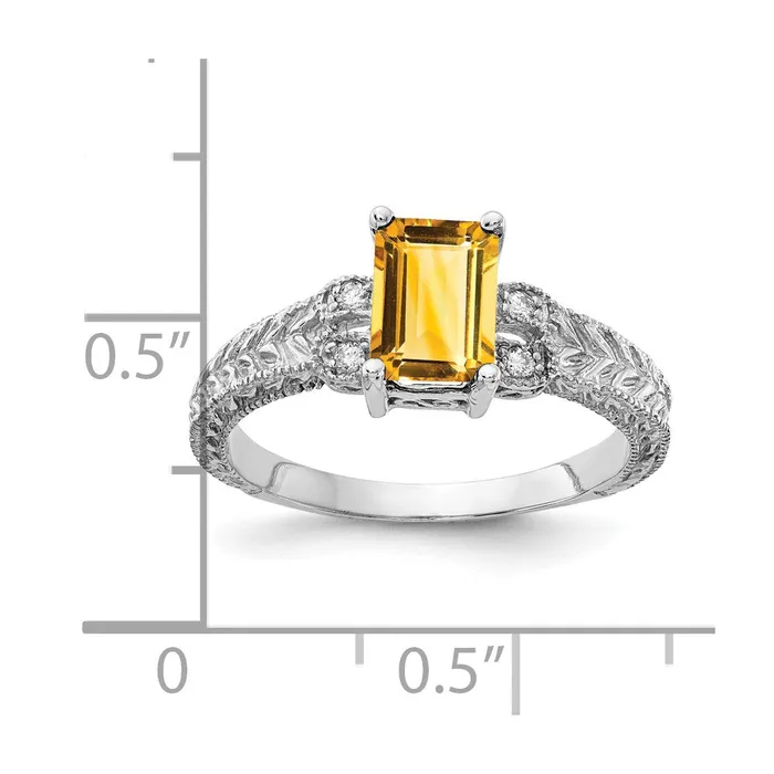 14k White Gold 7x5mm Emerald Cut Citrine VS Diamond ring Goldia Rings