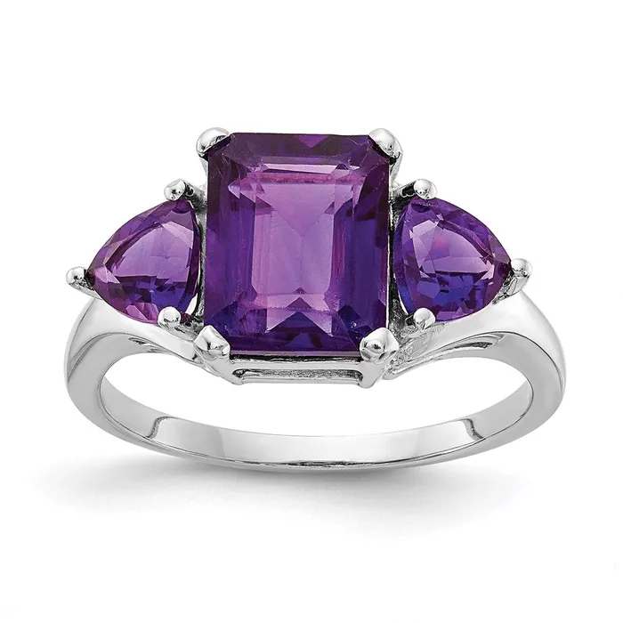 14k White Gold Amethyst 3Stone Ring Goldia Rings