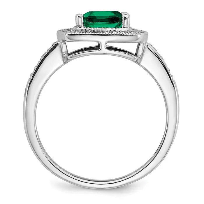 14k White Gold Cushion Created Emerald and Real Diamond Halo Ring Goldia Rings