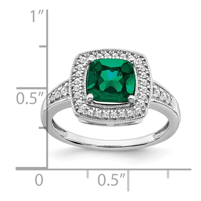 14k White Gold Cushion Created Emerald and Real Diamond Halo Ring Goldia Rings