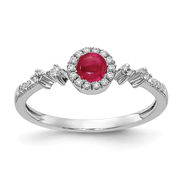 14k White Gold Real Diamond and Cabochon Ruby Halo Ring Goldiacom Rings
