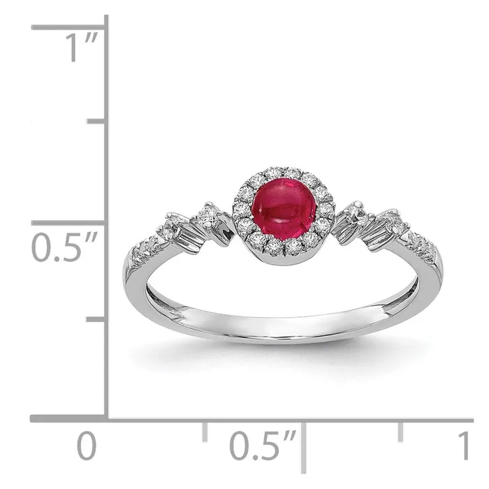 14k White Gold Real Diamond and Cabochon Ruby Halo Ring Goldiacom Rings