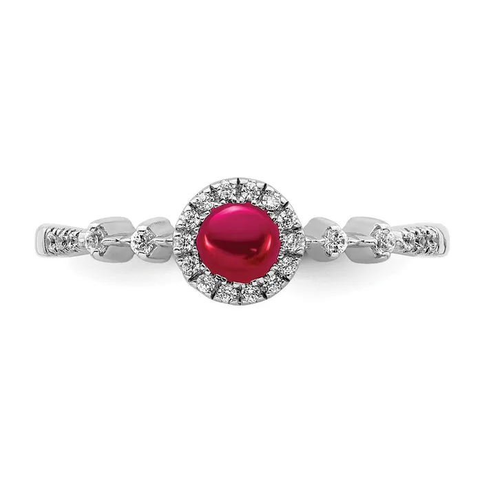 14k White Gold Real Diamond and Cabochon Ruby Halo Ring Goldiacom Rings