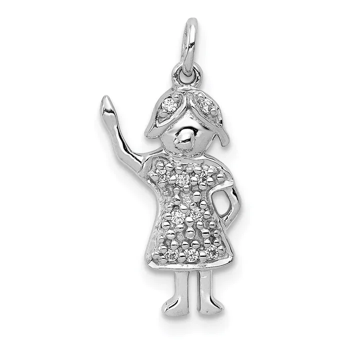 14k White Gold Real Diamond Girl Charm Goldia Charm Necklaces