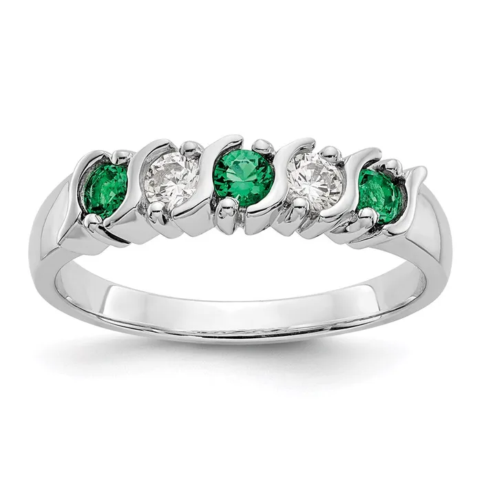 14k White Gold Real Diamond wEmerald Band Goldia Rings