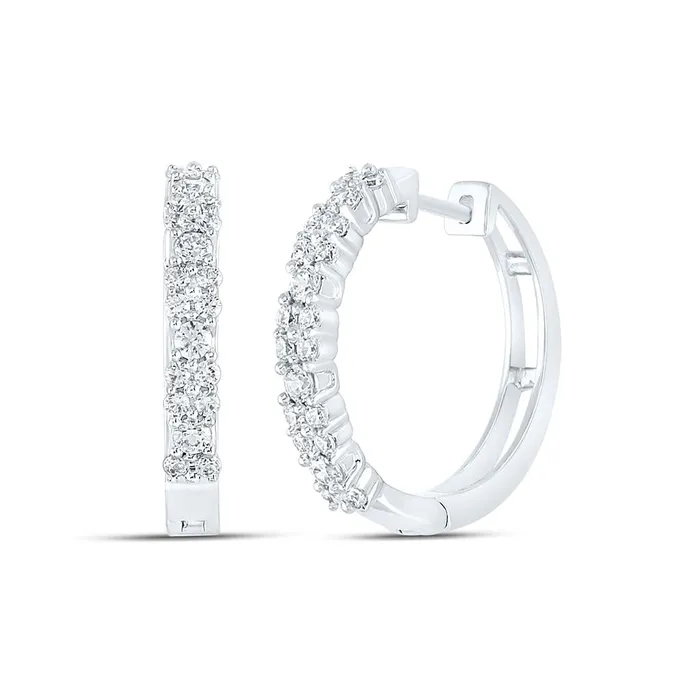 14k White Gold Round Diamond Hoop Earrings 34 Cttw gndatlanta Earrings