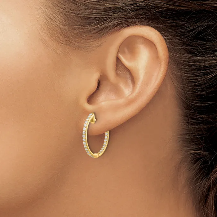 14k Yellow Gold 14ky Lab Grown Diamond VSSI FGH In Out Hinged Hoop Earrings Goldia Earrings