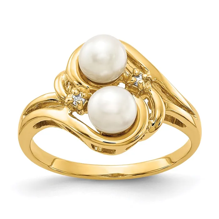 14K Yellow Gold 45mm FW Cultured Pearl AA Real Diamond ring Goldiacom Rings 14K Yellow Gold 45mm FW Cultured Pearl AA Real Diamond ring Goldiacom Rings
