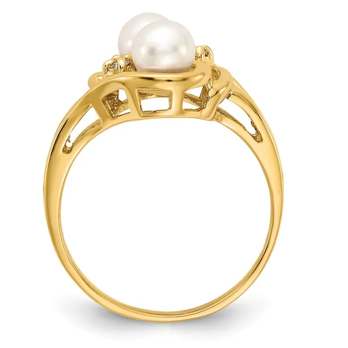 14K Yellow Gold 45mm FW Cultured Pearl AA Real Diamond ring Goldiacom Rings