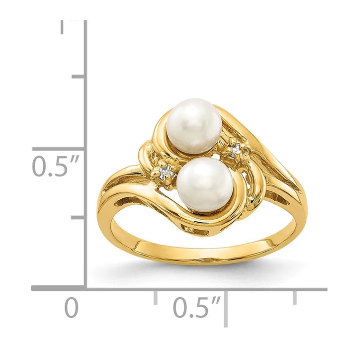 14K Yellow Gold 45mm FW Cultured Pearl AA Real Diamond ring Goldiacom Rings