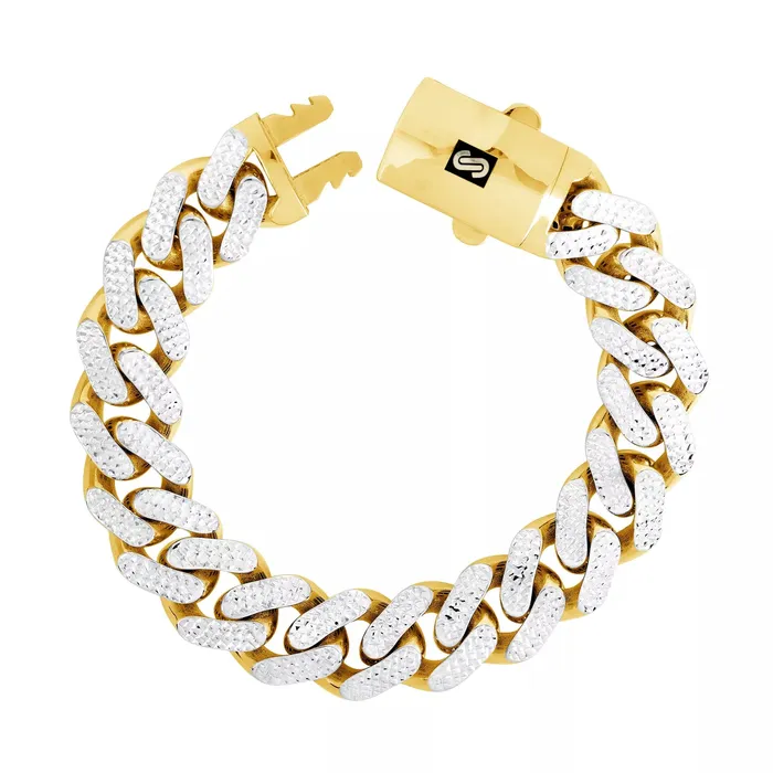 Bracelets 10k Yellow Gold 15mm Monaco Miami Cuban Link Diamond Cut Pave Chain Bracelet 9 Goldiacom