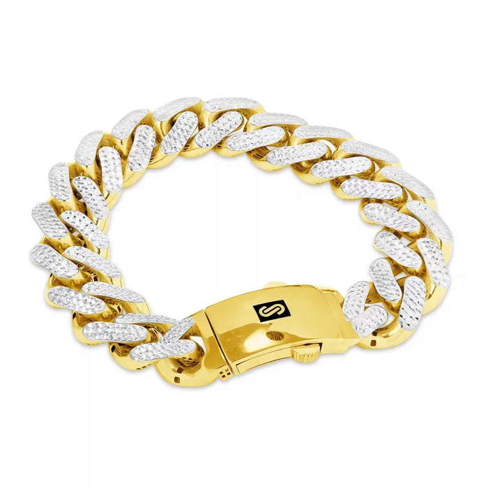 Bracelets 10k Yellow Gold 15mm Monaco Miami Cuban Link Diamond Cut Pave Chain Bracelet 9 Goldiacom