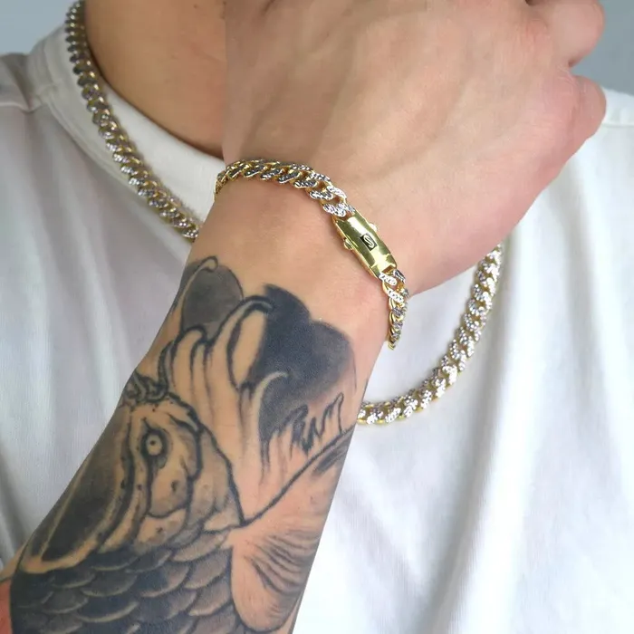 Bracelets 10k Yellow Gold 15mm Monaco Miami Cuban Link Diamond Cut Pave Chain Bracelet 9 Goldiacom