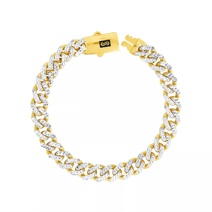 Bracelets 10k Yellow Gold 15mm Monaco Miami Cuban Link Diamond Cut Pave Chain Bracelet 9 Goldiacom