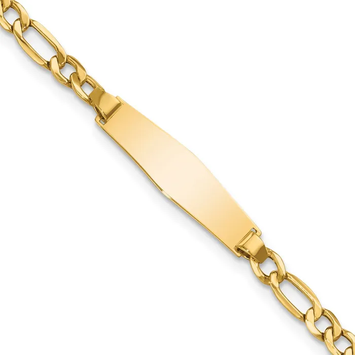 Bracelets 14k SemiSolid Soft Diamond Shape Figaro Link ID Bracelet MDS
