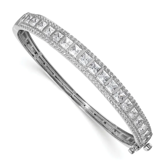 Bracelets Goldia 14k White Gold 5 Ct Lab Grown Diamond VSSI G Round and Princess Hinged Bangle Bracelet Bracelets Goldia 14k White Gold 5 Ct Lab Grown Diamond VSSI G Round and Princess Hinged Bangle Bracelet